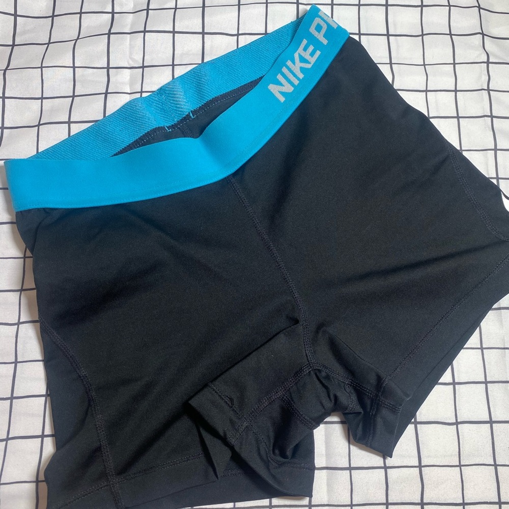 Black NIKE PRO DRI-FIT Spandex Shorts with Blue Band